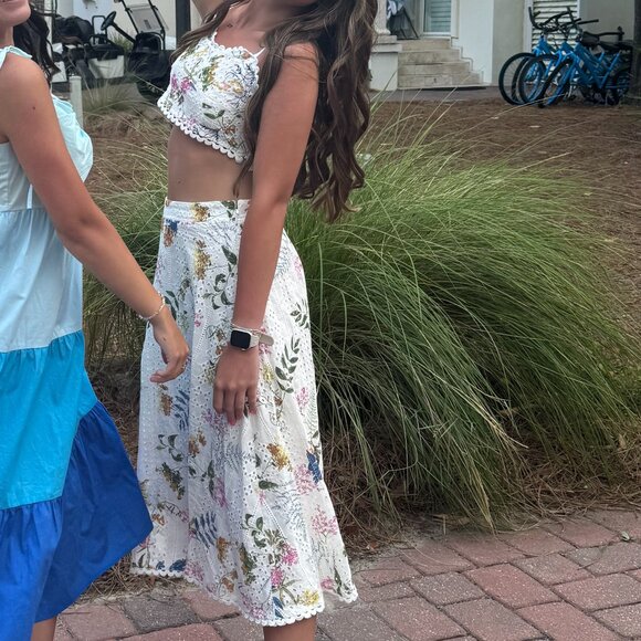 Sweet At Heart White Floral Embroidered Two-Piece Midi Dress - Picture 3 of 3